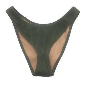 J Crew Textured Cheeky Bikini Bottom Army Green Curved Waist Size Med BC050 New